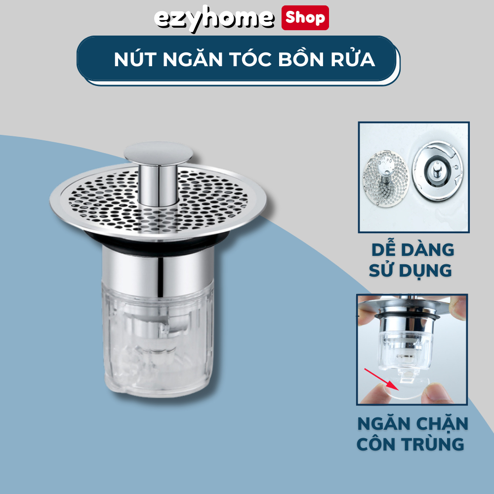 Nút Nhấn Xả Lọc Rác Lavabo INOX Lõi Đồng Ngăn Mùi Bồn Rửa ET015 EZYHOME