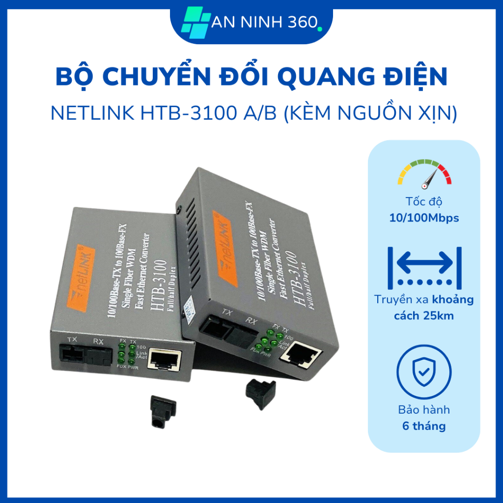 Bộ chuyển đổi quang điện NetLink HTB-3100A/B 100Mbps, kéo xa 25KM, Chính Hãng, BH 6 tháng | CB09