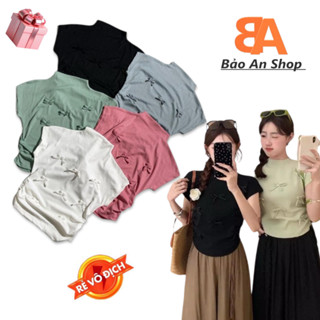    A-280   Áo thun cổ cao tay ngắn phối nhiều nơ Women Nữ 