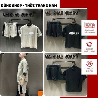  Bộ Hè Nam A Di Đát Logo In Cao Su Nổi Trước Ngực - Bộ Cộc Nam A Di Đát In Logo Nổi Cao Cấp 