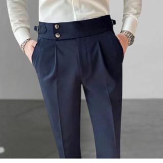 Quần âu nam cạp cao Sidetab 2 khuy baggy suông đen, quần âu nam hàn quốc lưng cao công sở - A11