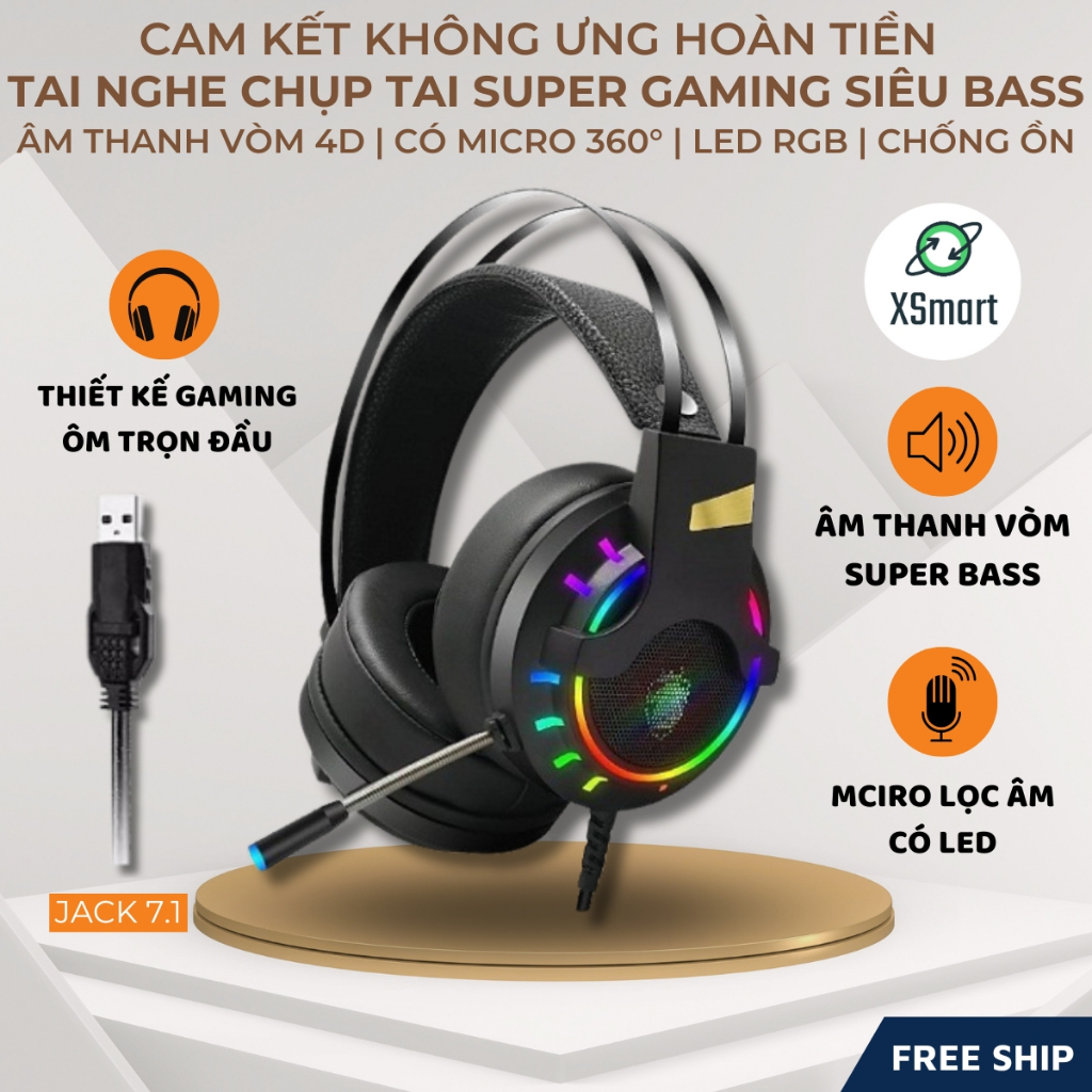 Tai Nghe Chụp Tai Chuyên Game Máy Tính K3 Super Gaming Giả Lập 7.1 USB LED RGB Chống Ồn, Siêu Bass | BigBuy360 - bigbuy360.vn