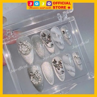 Nailbox thiết kế mắt mèo kim cương 10 móng úp phom nhọn siêu xinh mới nhất ( tặng kèm keo,dũa,cồn) NAILBOX_THIẾT KẾ