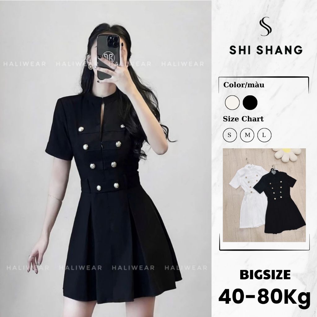 Váy cúc đồng cổ tàu đai eo
