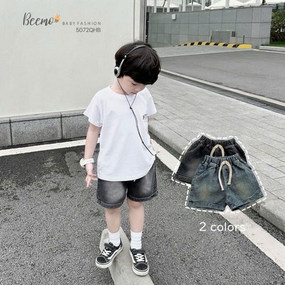Quần short jean Beemo co giãn vải jean cho bé trai mặc đi chơi, đi học từ 9-24kg 5072QHB