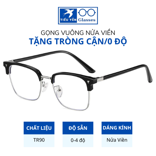  Kính cận có độ sẵn gọng kính kim loại nửa viền thời trang dáng vuông dành cho nam và nữ 2022 - Mắt kính Tiểu Yến 