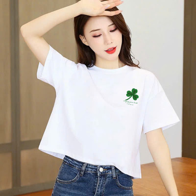 Áo croptop nữ in cỏ 3 lá chất liệu cotton co giãn Loza GT8182