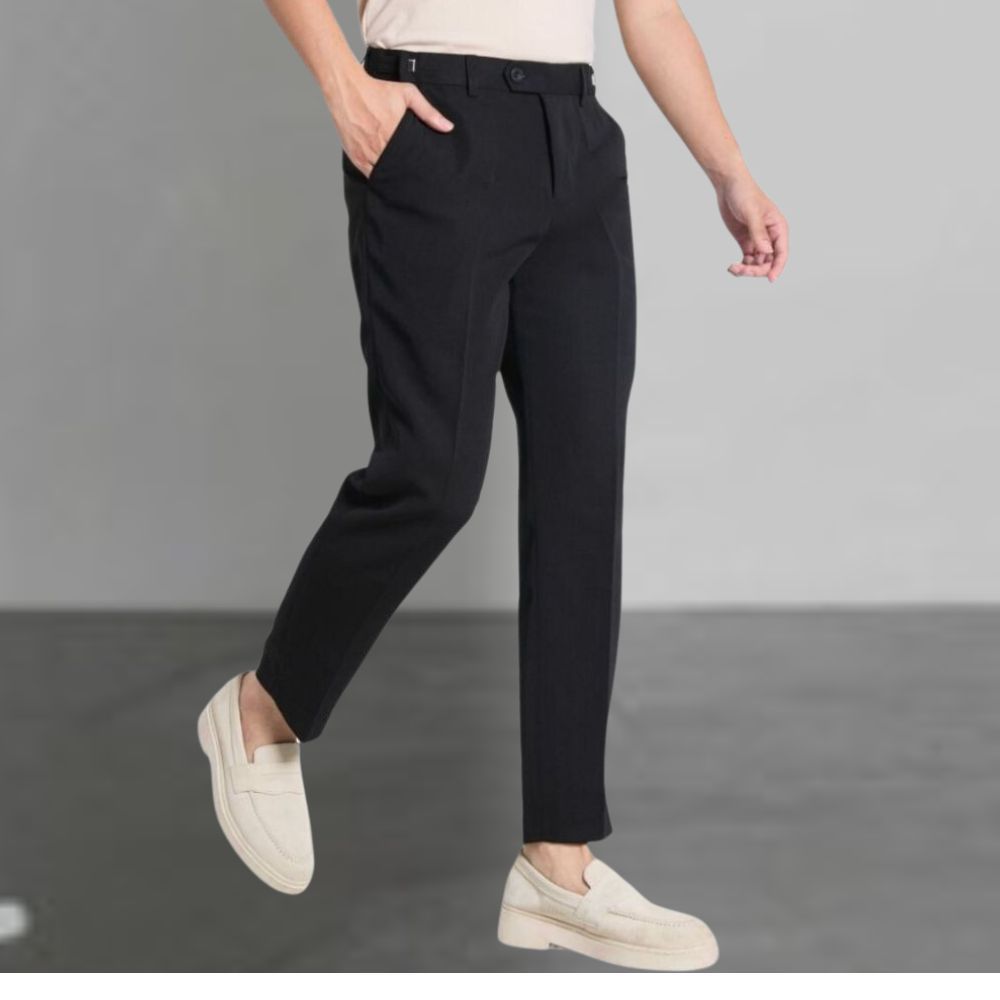 Quần âu nam cạp cao Sidetab  baggy suông đen, quần âu nam hàn quốc lưng cao công sở - A06