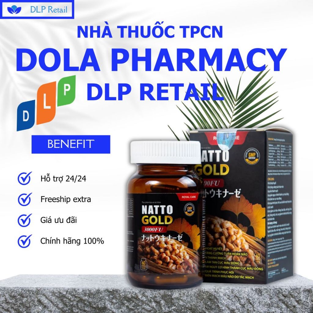 Viên uống Natto Gold 3000FU Royal Care hỗ trợ hoạt huyết, tăng cường tuần hoàn não (60 viên)