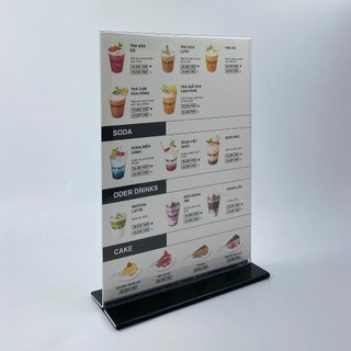 Kệ mica 2 mặt Enter E10-U 100x150mm đế lùa uốn bằng, Kệ menu nhà hàng, Standee mica để bàn, Bảng quét mã QR Code