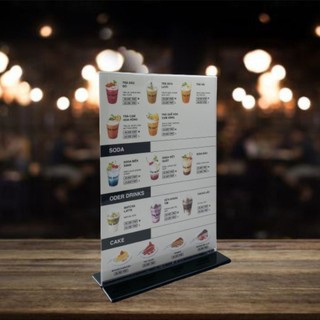 Kệ mica 2 mặt Enter E10-U 100x150mm đế lùa uốn bằng, Kệ menu nhà hàng, Standee mica để bàn, Bảng quét mã QR Code