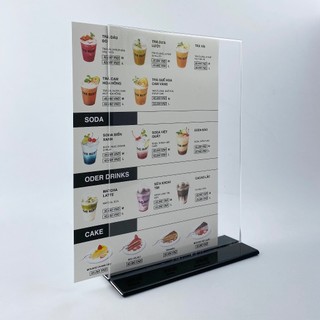 Kệ mica 2 mặt Enter E10-U 100x150mm đế lùa uốn bằng, Kệ menu nhà hàng, Standee mica để bàn, Bảng quét mã QR Code