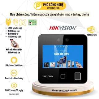 Máy chấm công khuôn mặt Hikvision SH-K1T9343MFWX (DS-K1T343MFWX) có Wifi, Tiếng việt, xuất ra Excel