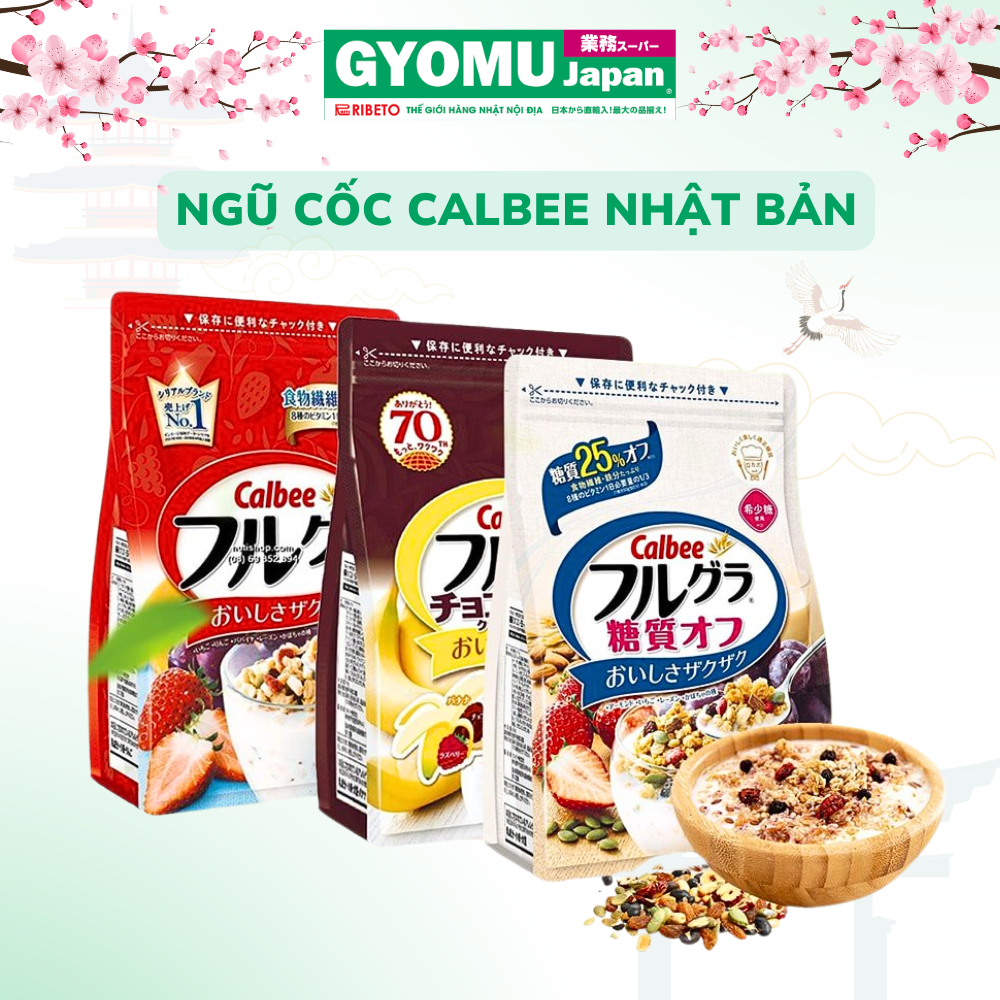 (HSD T4/2026) Ngũ Cốc Trái Cây Calbee Nhật Bản đủ vị, Ngũ Cốc Ít Đường - Gyomu Japan