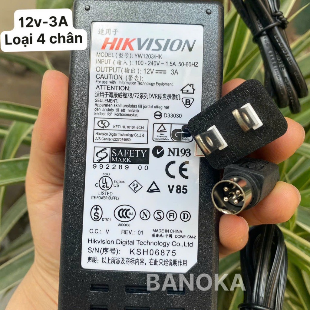Nguồn 4 chân 12V-3A HIKVISION cho Đầu Ghi Camera-Hàng chuẩn xịn bảo hành 12 tháng 1 ĐỔI 1