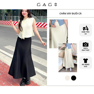 Chân Váy Đuôi Cá Dáng Dài Xoè GAGO BRAND Công Sở Dây Kéo Sau Tôn Dáng Thướt Tha Mềm Mại Vải Cotton Hàn Chống Nhăn ĐenKem