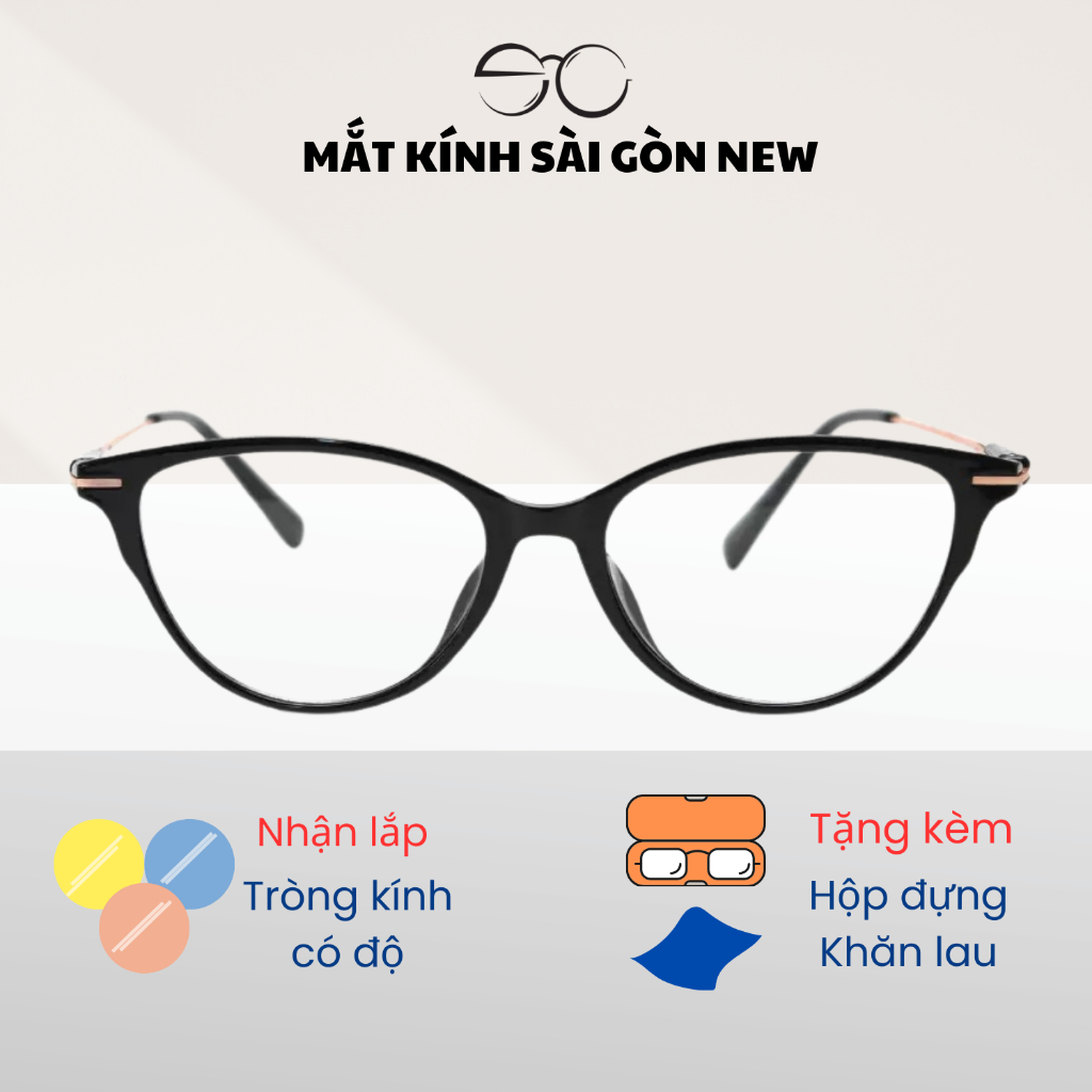 Gọng kính Mắt mèo Kim loại x Nhựa dẻo gọng kính Nữ cao cấp SGNew 72358