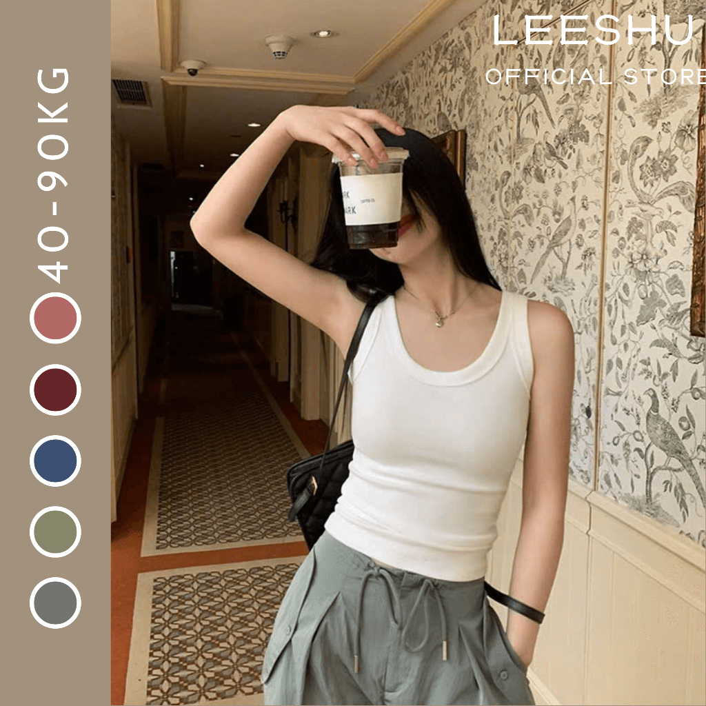 Áo ba lỗ nữ bản to cổ vuông,cổ tròn❤Leeshu❤ Áo 2 dây tanktop vải cotton 100% không pha mềm mát khoét nách đi tập đi chơi