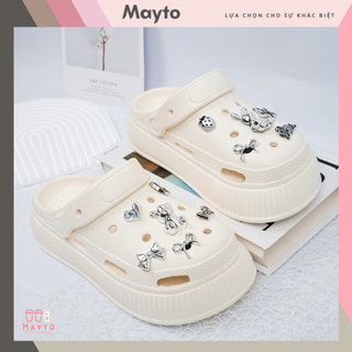 Dép cross sục nữ đế cao 5cm kèm 10 sticker Thỏ bạc smile Mayto kiểu sandal quai hậu dễ thương CS-139