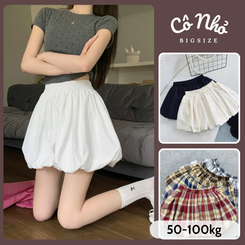 Chân Váy Bí Bigsize Nữ Dáng A Bồng Xòe Kẻ Caro (Có Lót) Xinh Cá Tính Năng Động 50-100kg | BigBuy360 - bigbuy360.vn