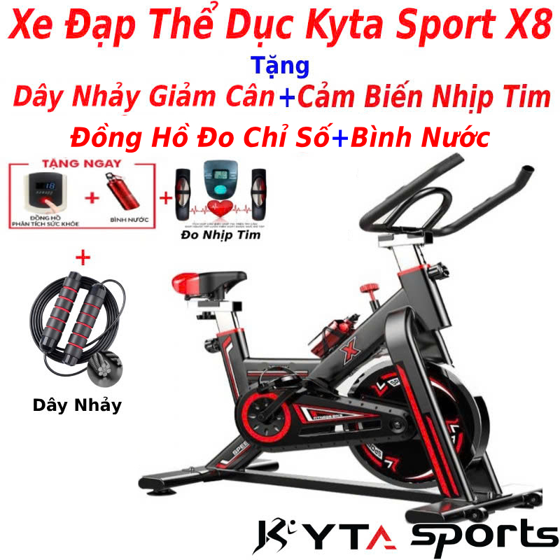 Xe đạp tập thể dục tập gym tại nhà Queen Sport tặng 4 quà, tải trọng 150kg bánh đà 6kg sơn tĩnh điện