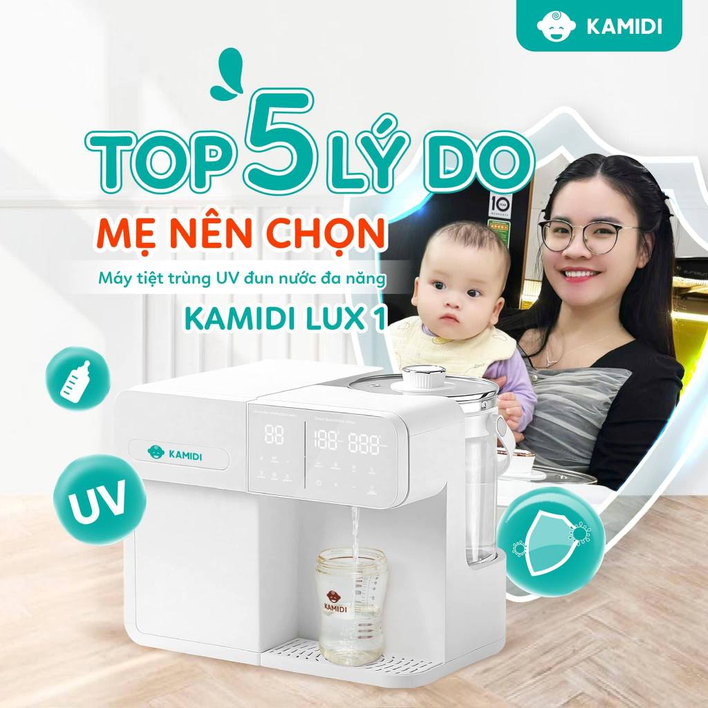 Máy Tiệt Trùng UV Bình Sữa kamidi Lux 1 Lấy Nước Tự Động Tích Hợp Đun Nước Pha Sữa Cho Bé