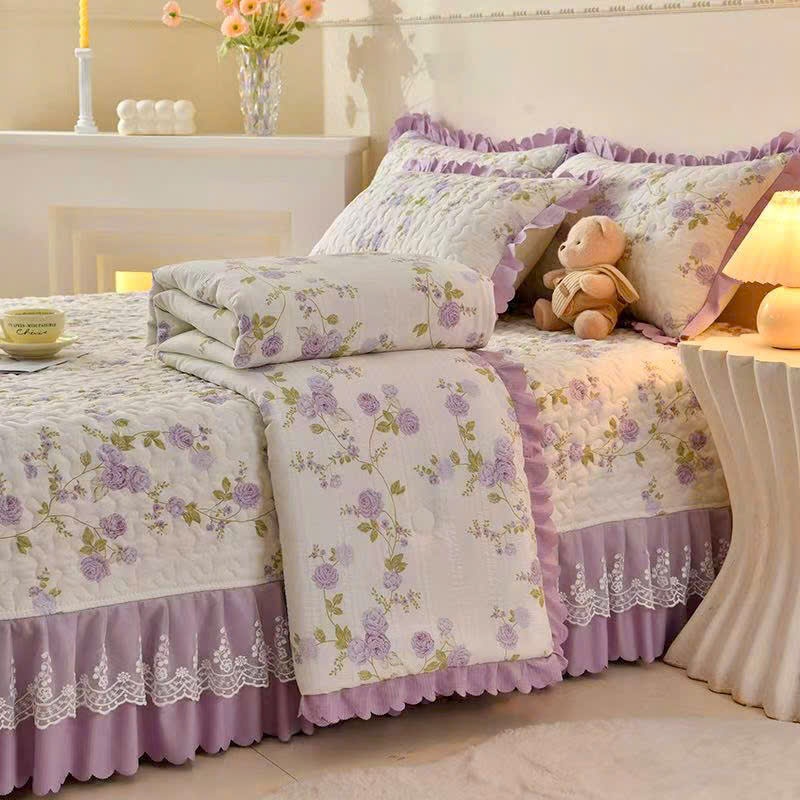 Bộ chăn ga gối cotton đũi ga trần bông phủ set 4 món chăn trần bông đắp hè mềm mát thấm hút mồ hôi