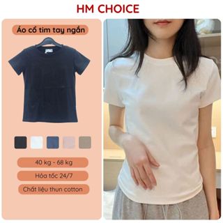 Áo thun trắng trơn HM Choice cổ tròn tay ngắn, áo phông nữ baby tee form vừa vải cotton HM24.01