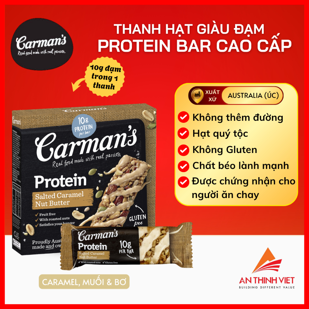 Carman's Protein Bar Salted Caramel Nut Butter - Vị Caramel Muối, Bơ Hạt - 200g