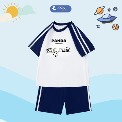 Đồ bộ bé gái, bé trai phối viền hình gấu trúc Panda - Quần áo cho bé chất liệu thun cotton - Loza Kids BF254