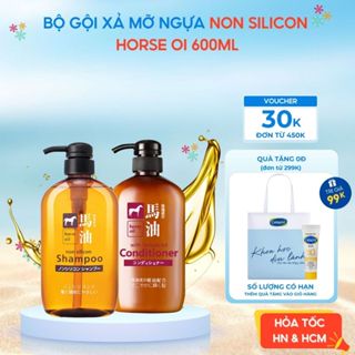 Dầu Gội Xả Mỡ Ngựa Horse Oil Cosme Station Hatomugi Không Silicon Mềm Mượt tóc 600ml Nhật Bản