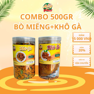    Combo 500Gr Bò Gà   Khô Bò Miếng Mềm 250gr + Khô Gà Lá Chanh 250gr 