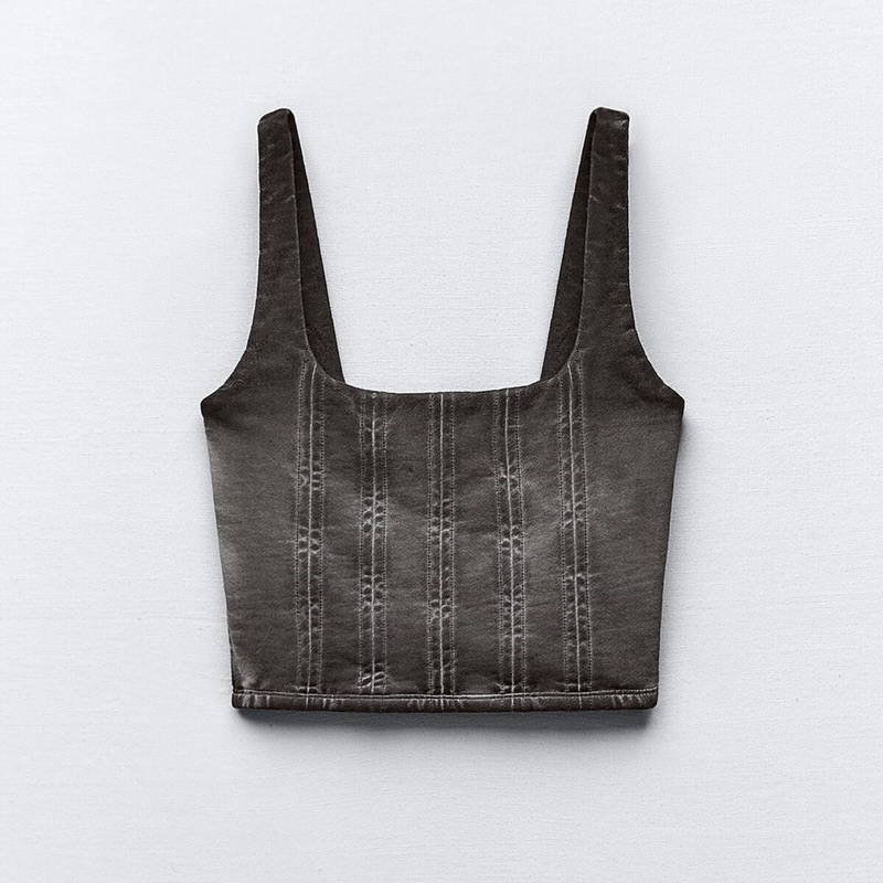 [ZARA] Áo top nữ wax chất siêu đẹp khóa kéo 1 bên