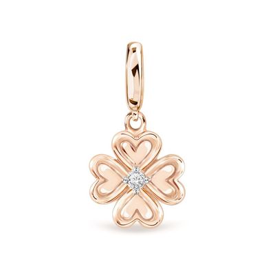 PRIMA Charm Vàng 9K - Đính Kim Cương - BST Charm Huggie- Cỏ 4 lá - 991D0115