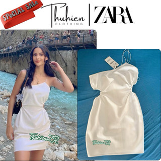 (Chính hãng size S)Váy mini ZARA 0387/175/250 vải poplin cutout phần eo màu trắng(kèm ảnh thật)