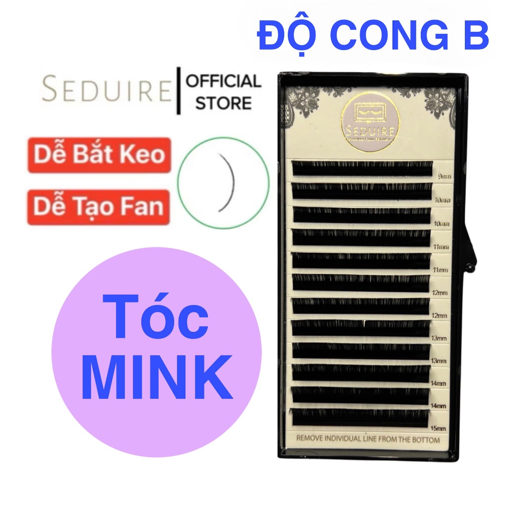 Mi khay (mi nối) SEDUIRE độ cong B 12 hàng, tóc MINK (dụng cụ nối mi)