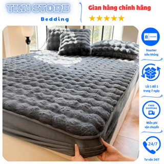 Bộ ga gối nỉ lông hồ ly siêu mềm mại dữ ấm tốt, Ga giường vỏ gối lông chồn thiết kế sang trọng không rụng lông khi dùng