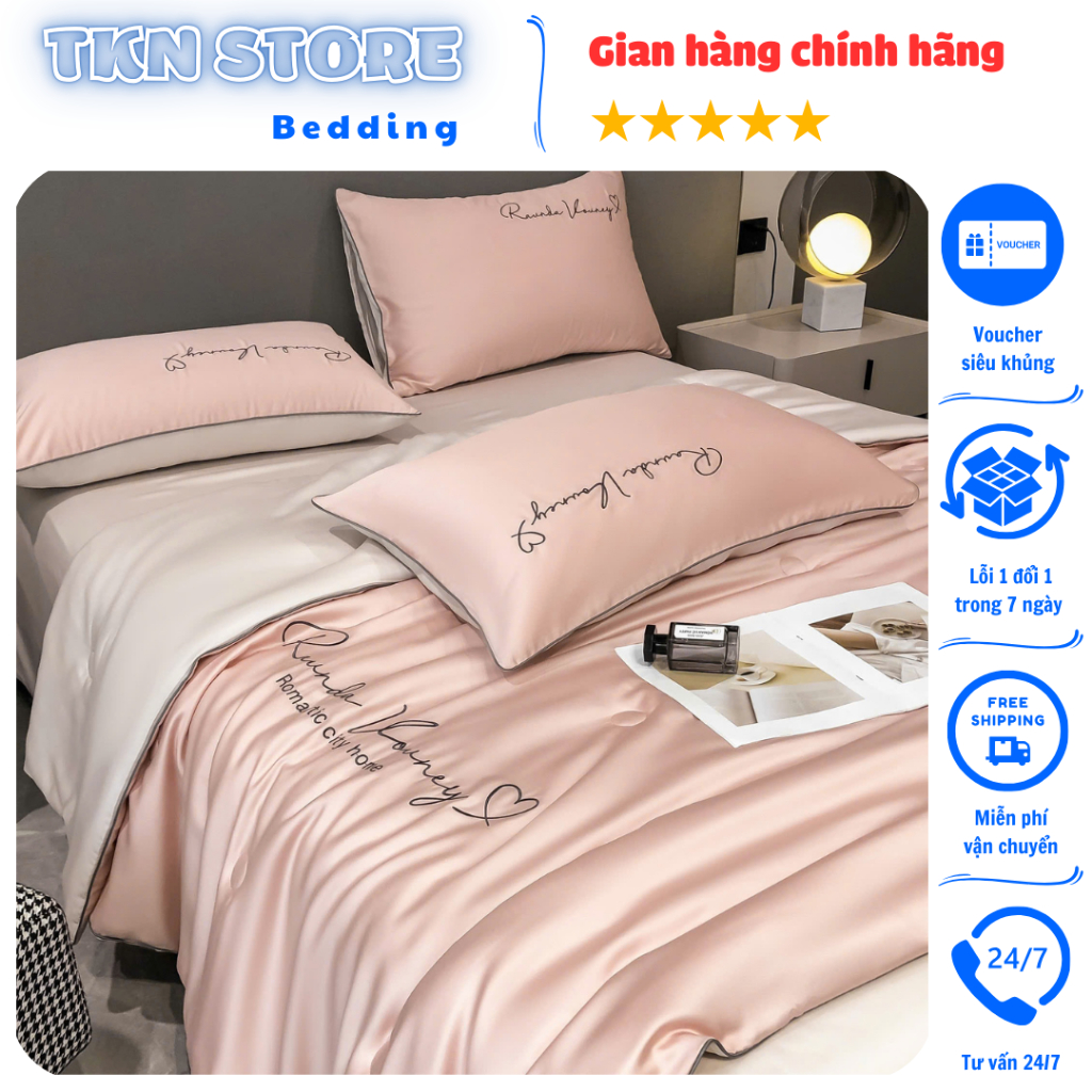 Bộ chăn ga gối lụa Romantic city home chăn hè đơn sắc sang trọng, chất liệu mềm mướt không xù lông, không phai màu