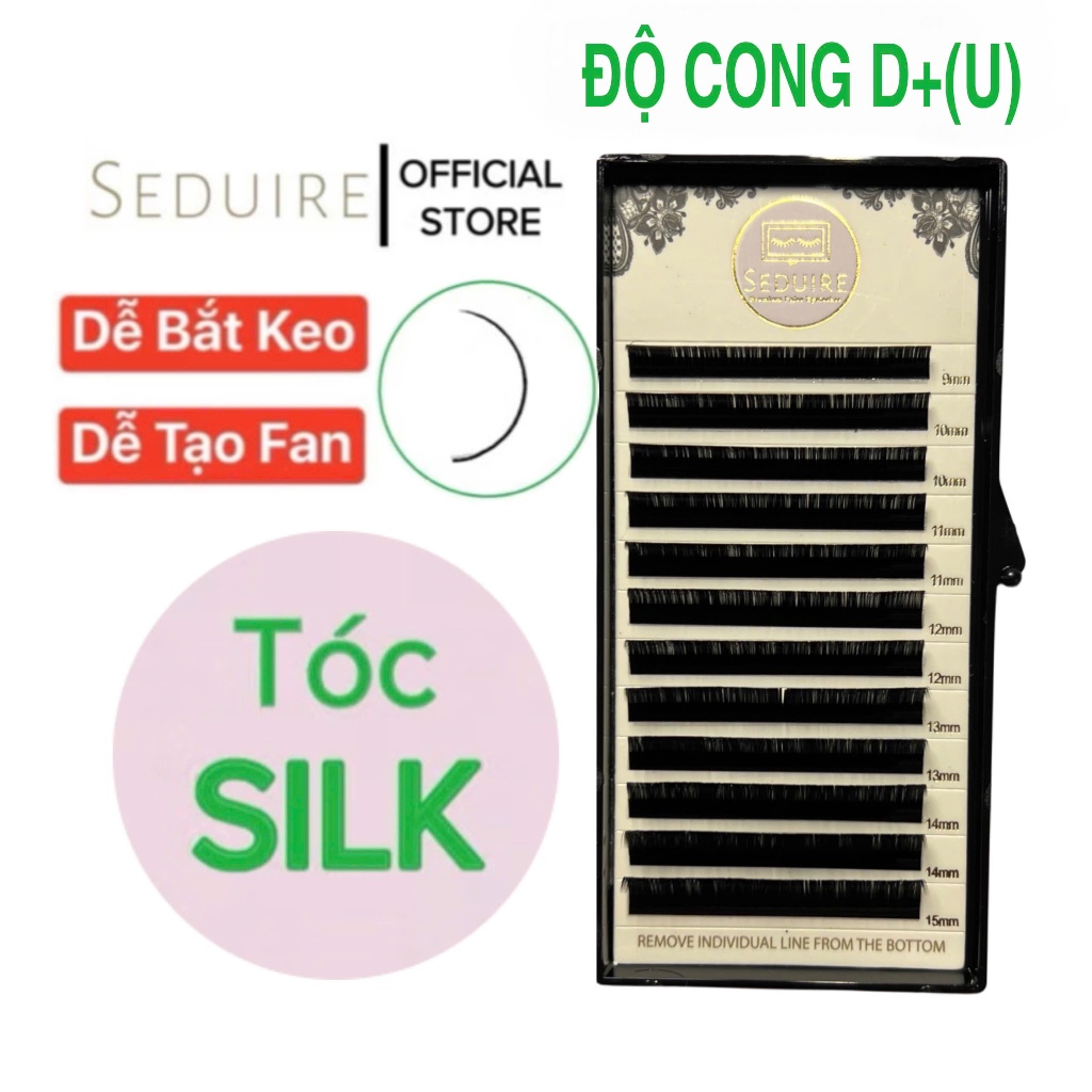 Mi khay (mi nối) SEDUIRE độ cong D+(U) 12 hàng, tóc SILK (dụng cụ nối mi)