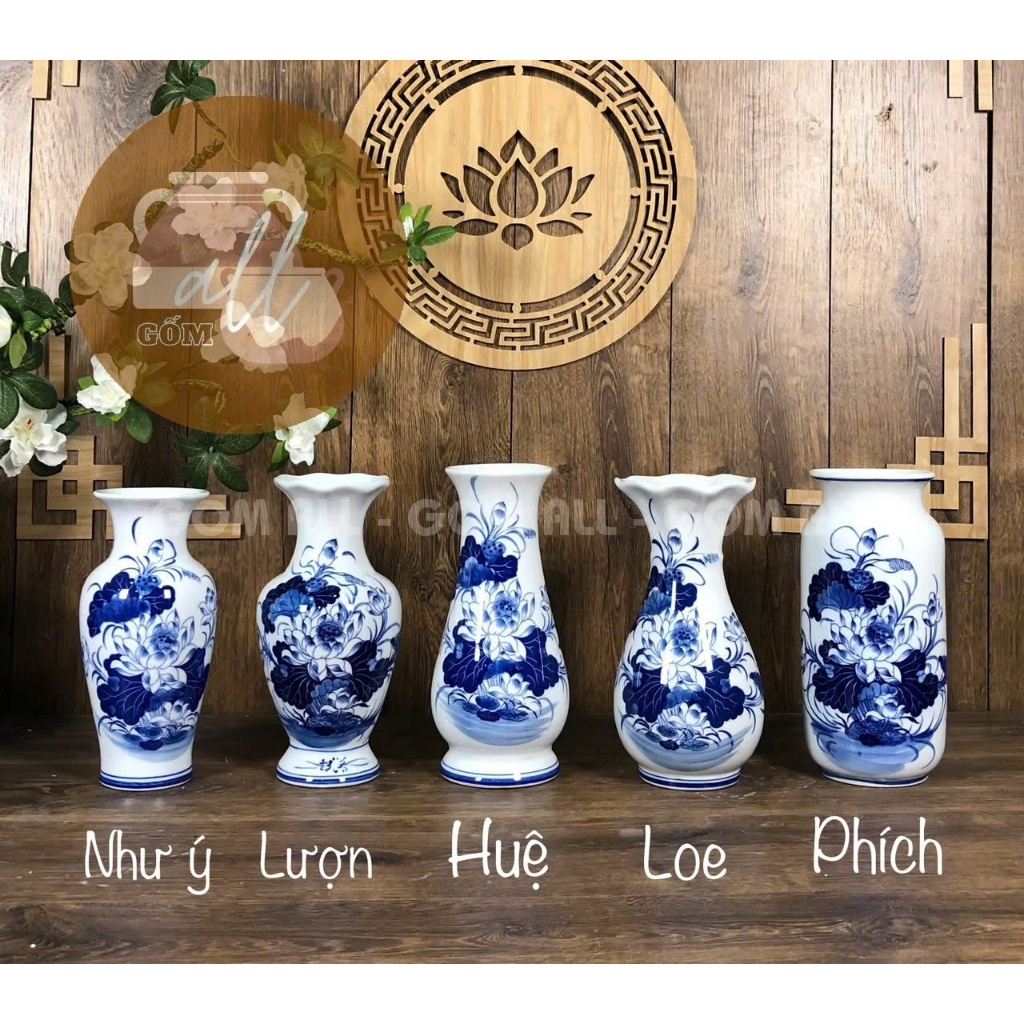 [MEN TRẮNG][TỔNG HỢP] Lọ hoa dáng huệ, lộc bình, phích,lượn, loe họa tiết sen bày ban thờ phong thủy gốm sứ Bát Tràng
