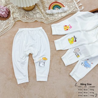 COMBO 5 QUẦN DÀI TRẮNG chất PETIT THUN LẠNH CAO CẤP có đáp đũng,phong cách HÀN QUỐC,mịn mát,co giãn 4 chiều cho bé 3-9kg