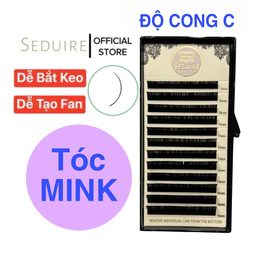 Mi khay (mi nối) SEDUIRE độ cong C (12 hàng), tóc MINK (dụng cụ nối mi)