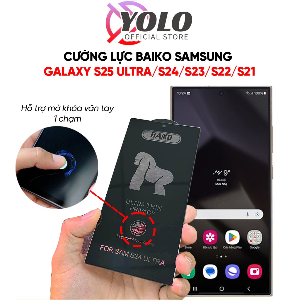Cường lực Baiko Samsung S21 S21+ S22 S22+ S23 S23+ S24 S24+ S21Plus S24ultra S25 ultra có hỗ trợ mở 