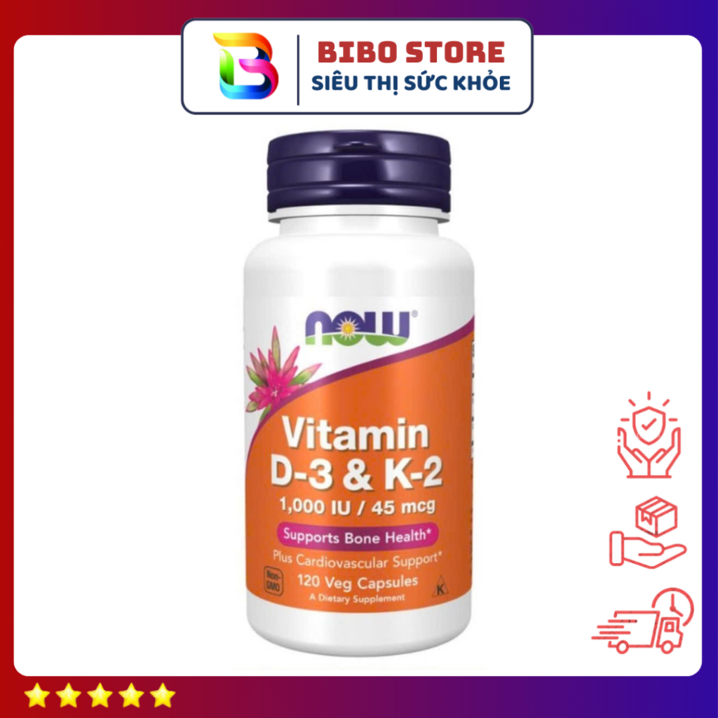 Viên uống Vitamin D3-K2  tăng cường sức đề kháng, sinh lý, cơ bắp, xương chắc khoẻ Now 1000IU