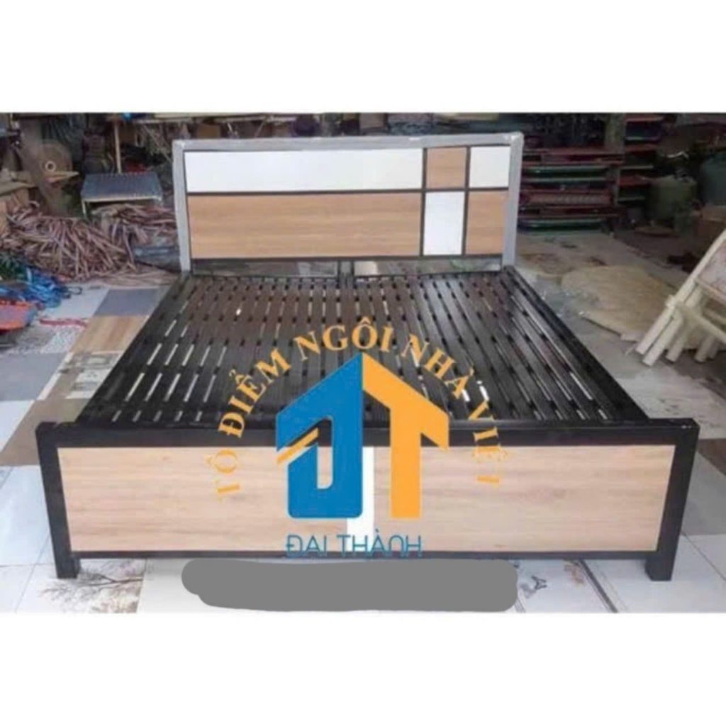 Giường sắt kết hợp gỗ 1m6 x 2m