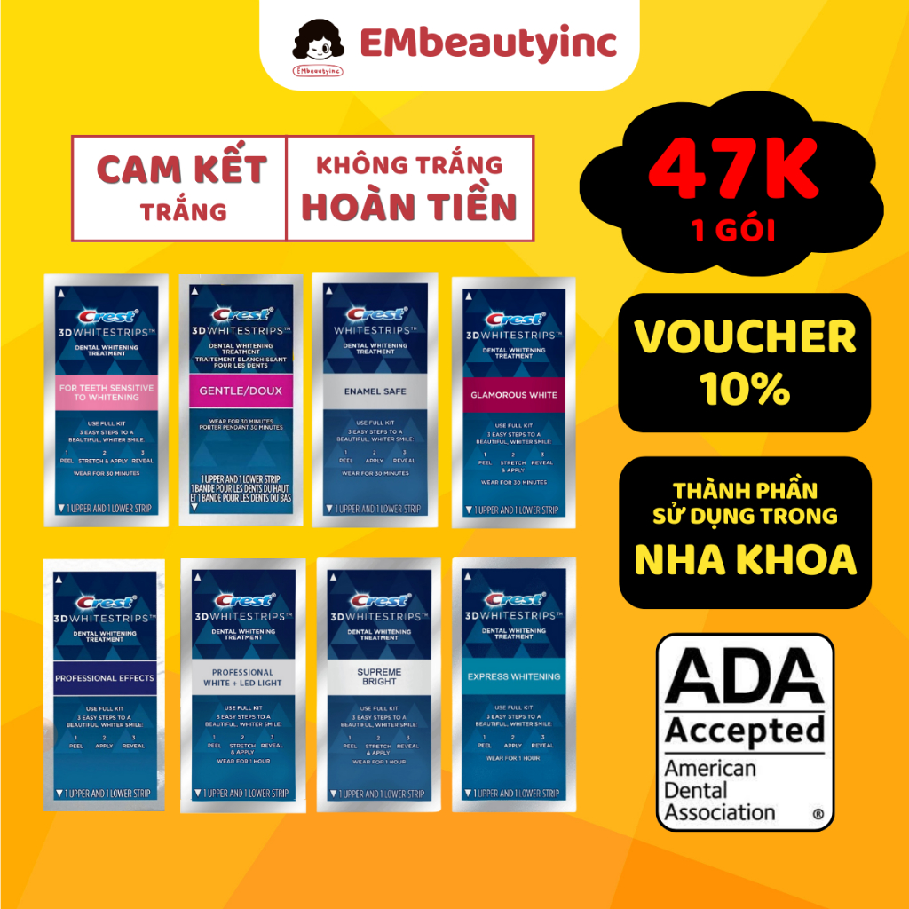 [1 GÓI] Miếng dán trắng răng Crest 3D Whitestrips Mỹ