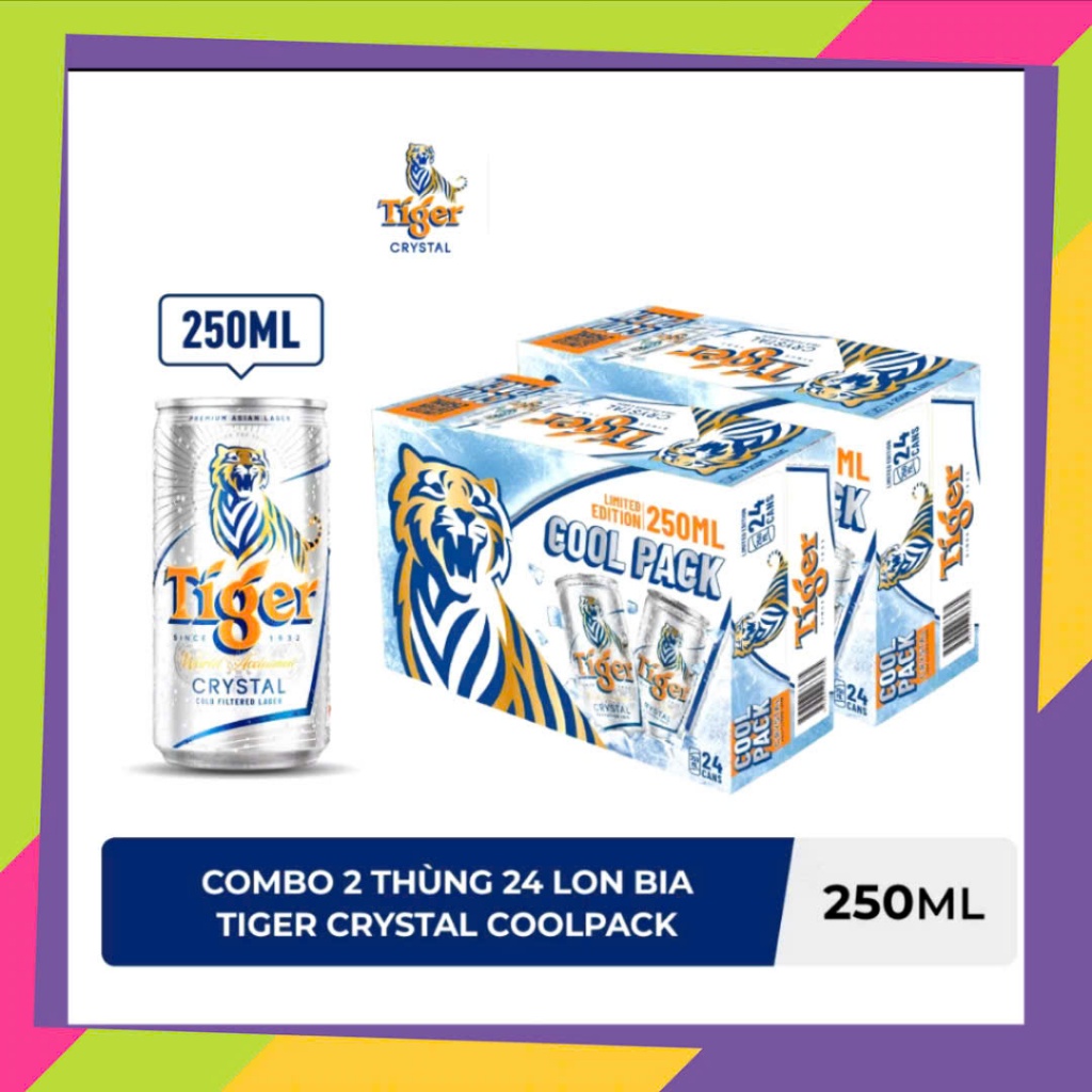 [TIGER BẠC NHỎ] _ COMBO 2 _ Thùng 24 lon bia Tiger Crystal Coolpack 250ml