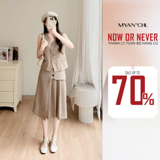 MYAN DESIGN Chân Váy Midi Cách Điệu Xếp Ly Lệch Phong Cách Sang Chảnh Cho Nàng Công Sở Màu Basic VVN112208