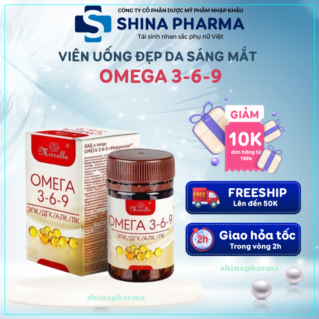 Viên Uống Đẹp Da Sáng Mắt Omega 3-6-9 Tốt Cho Mắt, Sức Khỏe, Tim Mạch, Não Bộ - Viên Omega 369 Mirrolla Nga 100 viên