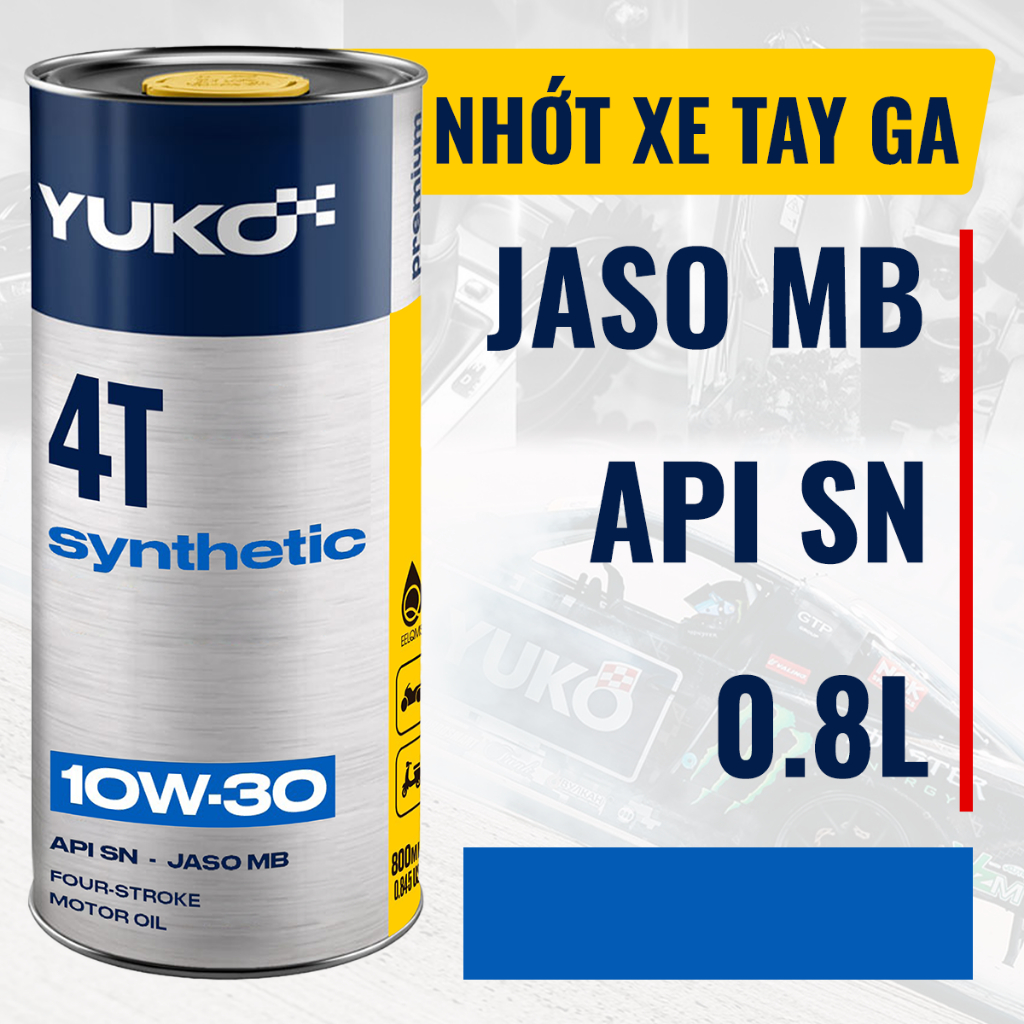Dầu nhớt xe tay ga YUKO SYNTHETIC 10W30 0.8L API SN JASO MB - Mẫu 2025 - Yuko 10W30
